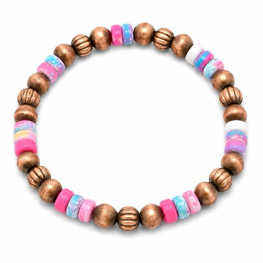 Cotton Candy & Copper Stretchable Beaded Bracelet