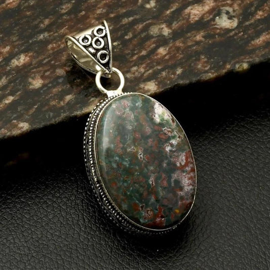 2.2" Bloodstone .925 Sterling Silver Overlay Pendants