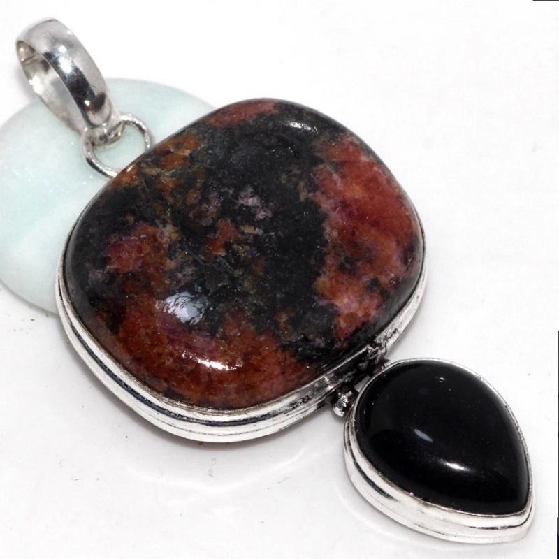Rhodonite & Black Onyx .925 Sterling Silver Overlay Pendants