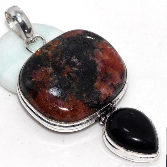 Rhodonite & Black Onyx .925 Sterling Silver Overlay Pendants