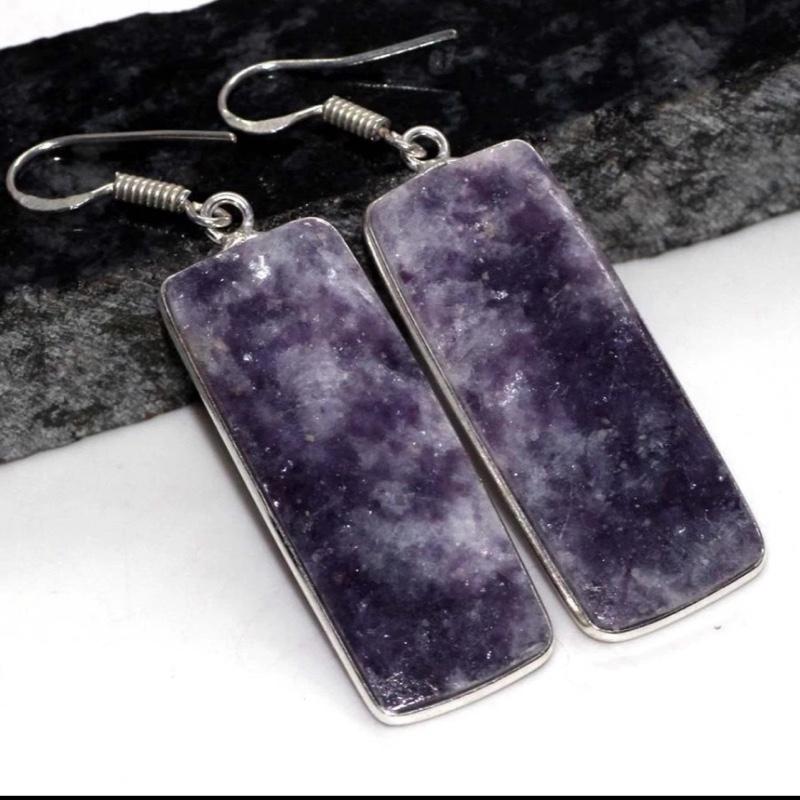 2.4" Lepidolite .925 Sterling Silver Overlay Earrings
