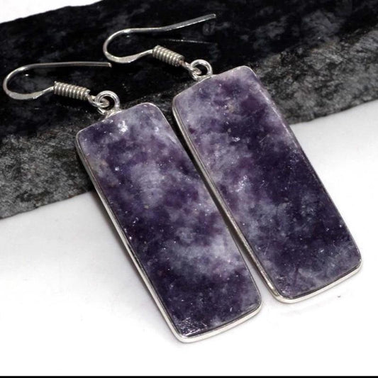 2.4" Lepidolite .925 Sterling Silver Overlay Earrings