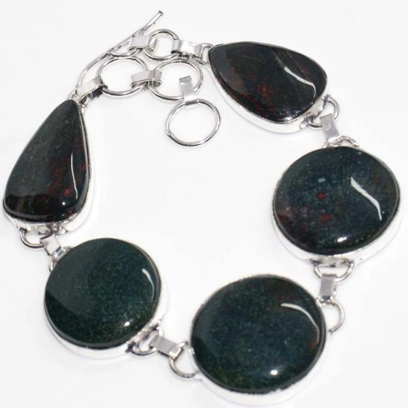 9.5" Bloodstone Toggle .925 Silver Overlay Bracelet