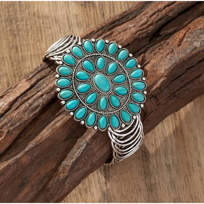 Western Country Cowgirl Southwestern Turquoise Silver Adjustable Bracelet