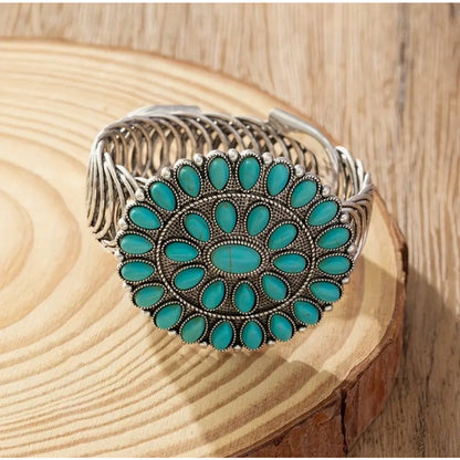 Western Country Cowgirl Southwestern Turquoise Silver Adjustable Bracelet
