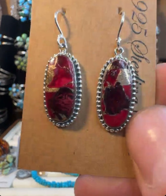 Red Rose Dahlia .925 Sterling Silver Earrings