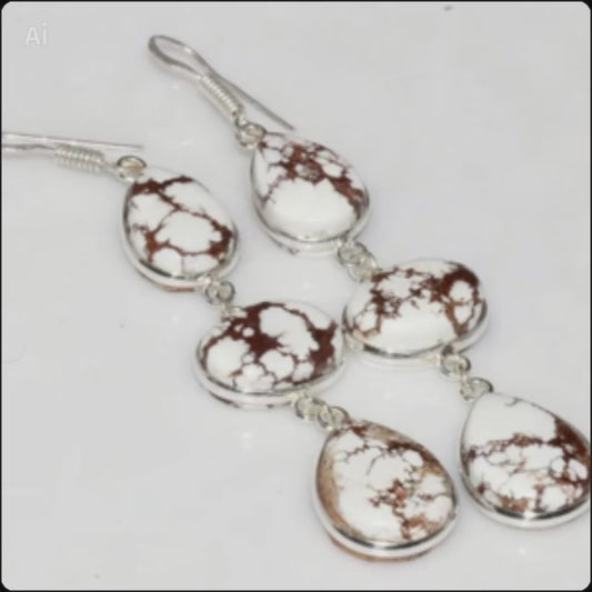 3" Long Wild Horse 925 Silver Overlay Earrings