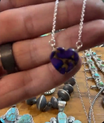 Purple Dahlia .925 Sterling Silver Heart Necklace