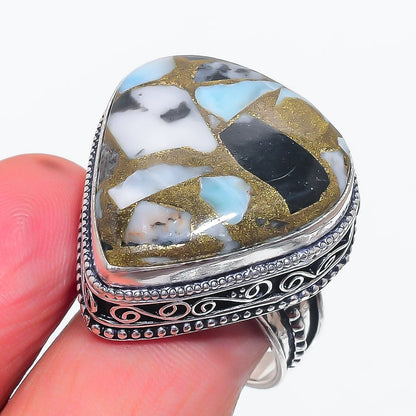 Size 9 Copper Larimar Gemstone 925 Sterling Silver Jewelry Ring