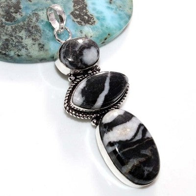 2.5" Long White Buffalo Turquoise Silver Plated Pendant