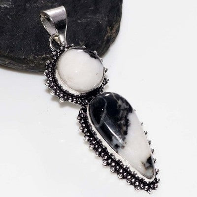 2.2" Long White Buffalo Turquoise Silver Plated Pendant