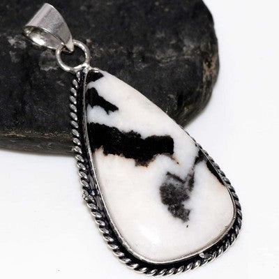 2.1" Long White Buffalo Turquoise Silver Plated Pendant