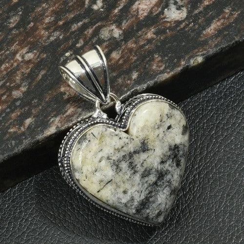 2" Jasper Gemstone Silver Plated Handmade Natural Stone Heart Pendant