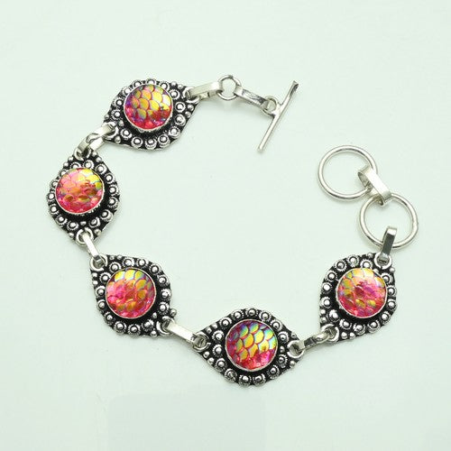 Rainbow Fish Titanium Adjustable 6-7.5" Gemstone Handmade Silver Plated Bracelet