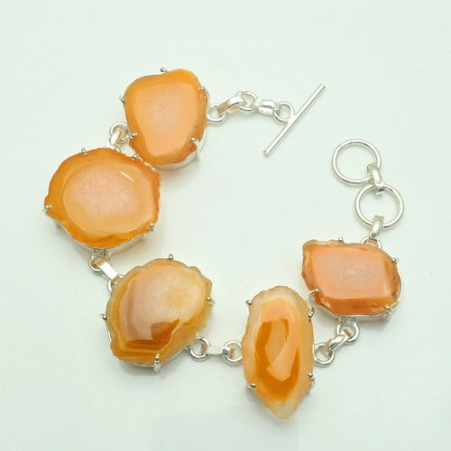 Solar Agate Gemstone Silver Plated Adjustable 6-7"  Handmade Bracelet