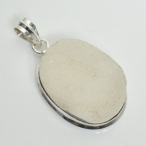 2.24" White Sugar Druzy Silver Plated Gemstone Handmade Pendant