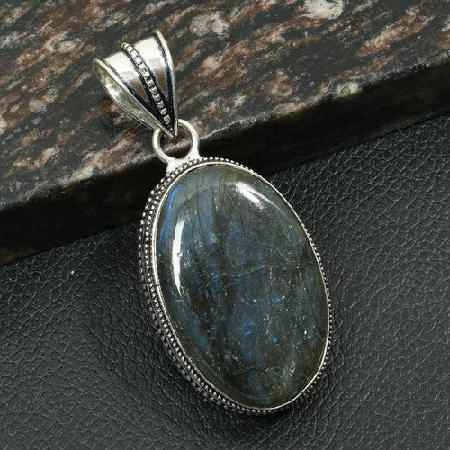 2.4" Labradorite Gemstone Handmade Silver Plated Pendant