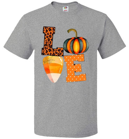 Leopard Pumpkin Candy Corn Love Fall Halloween Tee Shirt Top T-Shirt