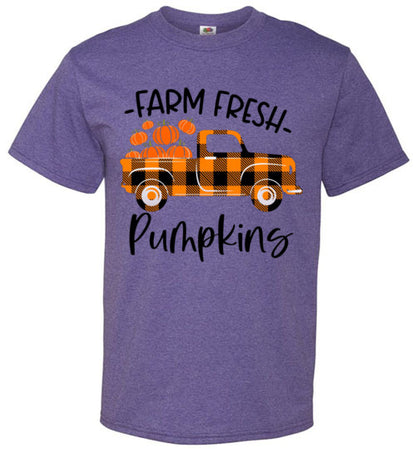 Farm Fresh Pumpkins Buffalo Check Old Truck Graphic Tee Shirt Top