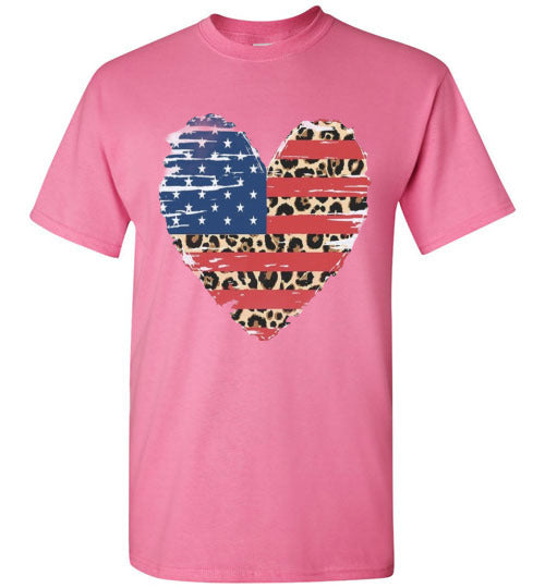 Americana Leopard Heart Tee Shirt Top