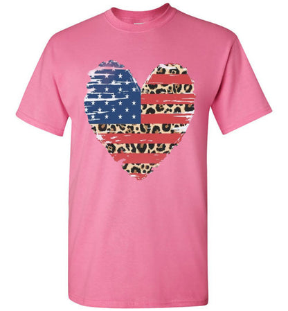 Americana Leopard Heart Tee Shirt Top