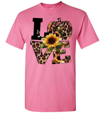 Leopard Pumpkin Love Fall Sunflower Tee Shirt Top T-Shirt