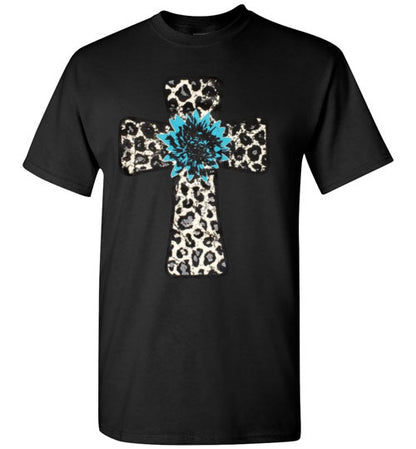 Leopard Cross Christian Cross Tee Shirt Top T-Shirt
