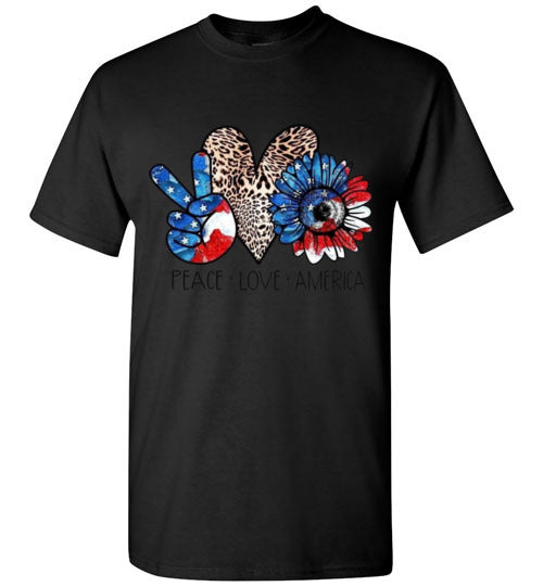 Peace Love America Patriotic American Fourth Of July Graphic Tee Shirt Top