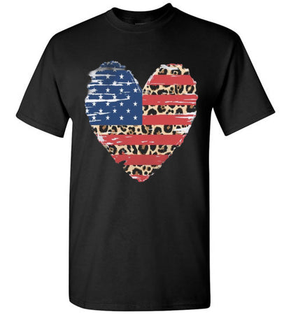 Americana Leopard Heart Tee Shirt Top