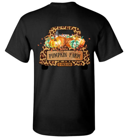 Pumpkin Farm Leopard Print Truck Graphic Tee Shirt Top T-Shirt