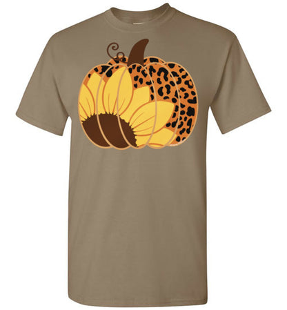 Sunflower Leopard Print Pumpkin Tee Graphic Top Shirt T-Shirt