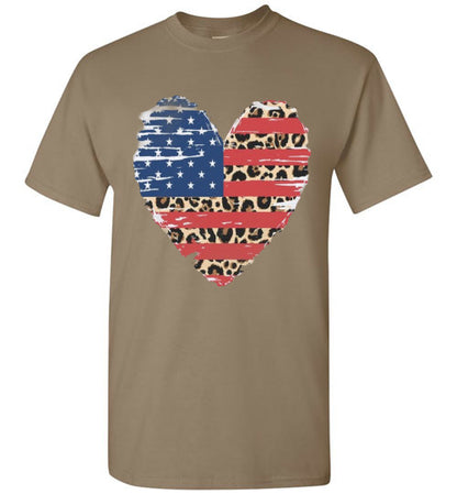 Americana Leopard Heart Tee Shirt Top