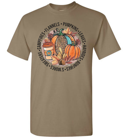Flannels Pumpkins Leaves Campfires Sweaters Fall Graphic Tee Shirt Top