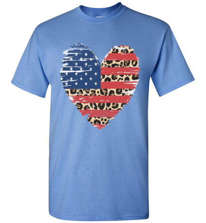Americana Leopard Heart Tee Shirt Top