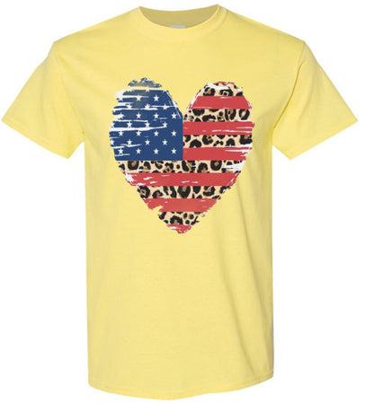 Americana Leopard Heart Tee Shirt Top