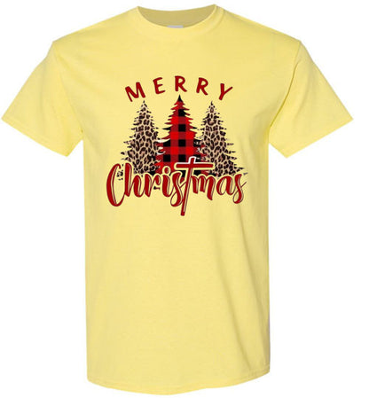 Plaid Leopard Merry Christ!as Tree Top Tee Shirt T-Shirt