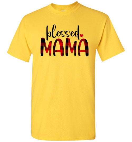 Blessed Mama Plaid Buffalo Check Lumberjack Tee Shirt Top T-Shirt