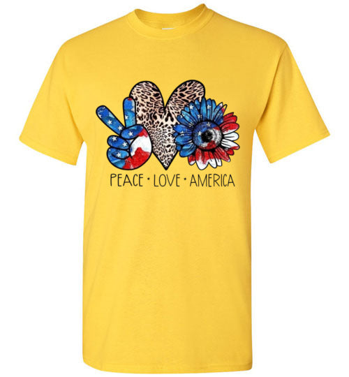 Peace Love America Patriotic American Fourth Of July Graphic Tee Shirt Top