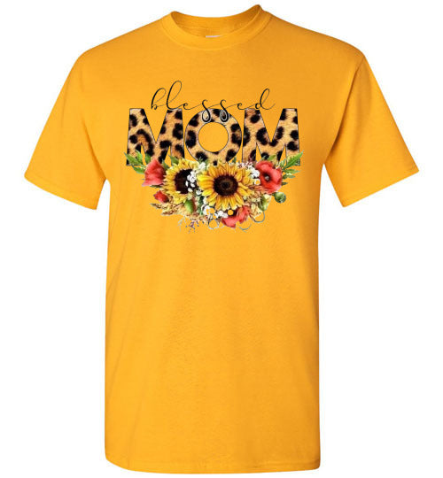 Blessed Mom Leopard Sunflowers Mother's Day Tee Shirt Top T-Shirt