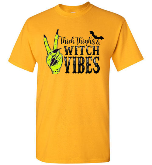 Thick Thighs Witch Vibes Halloween Graphic Tee Shirt Top