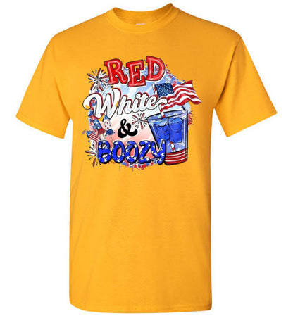 Red White & Boozy Funny Patriotic American USA 4th Of July Tee Shirt Graphic Top
