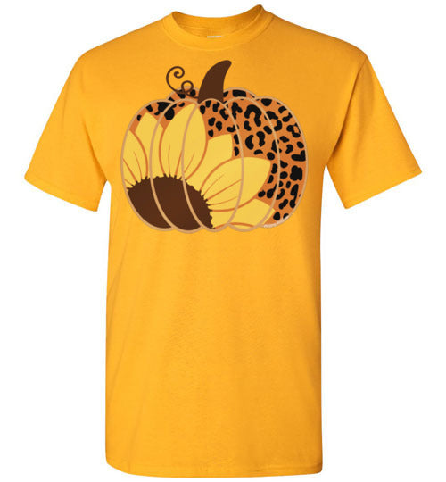 Sunflower Leopard Print Pumpkin Tee Graphic Top Shirt T-Shirt