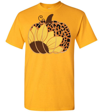 Sunflower Leopard Print Pumpkin Tee Graphic Top Shirt T-Shirt