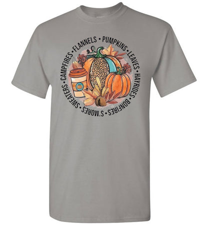 Flannels Pumpkins Leaves Campfires Sweaters Fall Graphic Tee Shirt Top