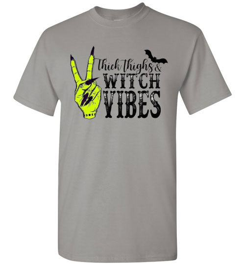 Thick Thighs Witch Vibes Halloween Graphic Tee Shirt Top