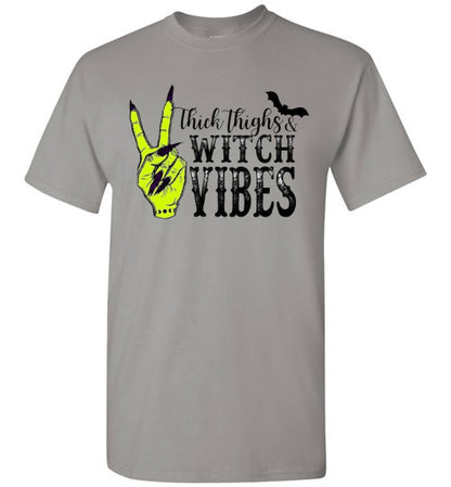 Thick Thighs Witch Vibes Halloween Graphic Tee Shirt Top