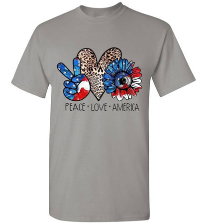 Peace Love America Patriotic American Fourth Of July Graphic Tee Shirt Top