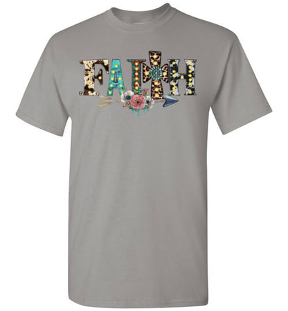Faith Cross Leopard Christian Tee Shirt Top T-Shirt
