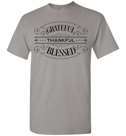 Grateful Thankful Blessed Fall Autumn Thanksgiving Graphic Tee Shirt top