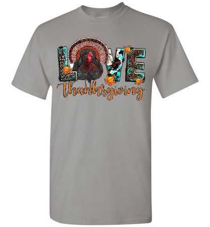 Love Thanksgiving Fall Turkey Floral Tee Shirt Top T-Shirt